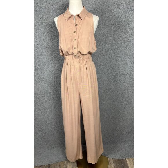 Bar III Pants - Bar III Women's Latte Café Sleeveless Button-Front Jumpsuit Size Medium NWD